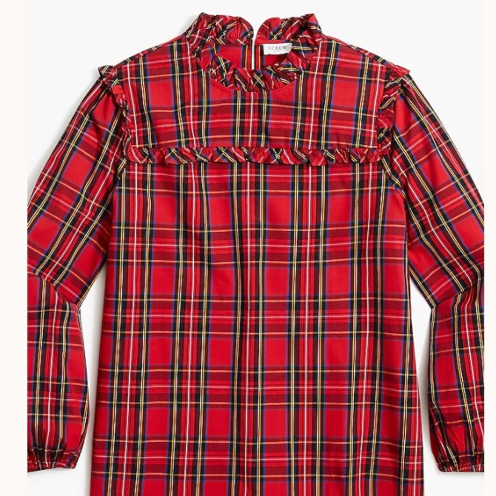J Crew Tartan Plaid Ruffle Neck Blouse